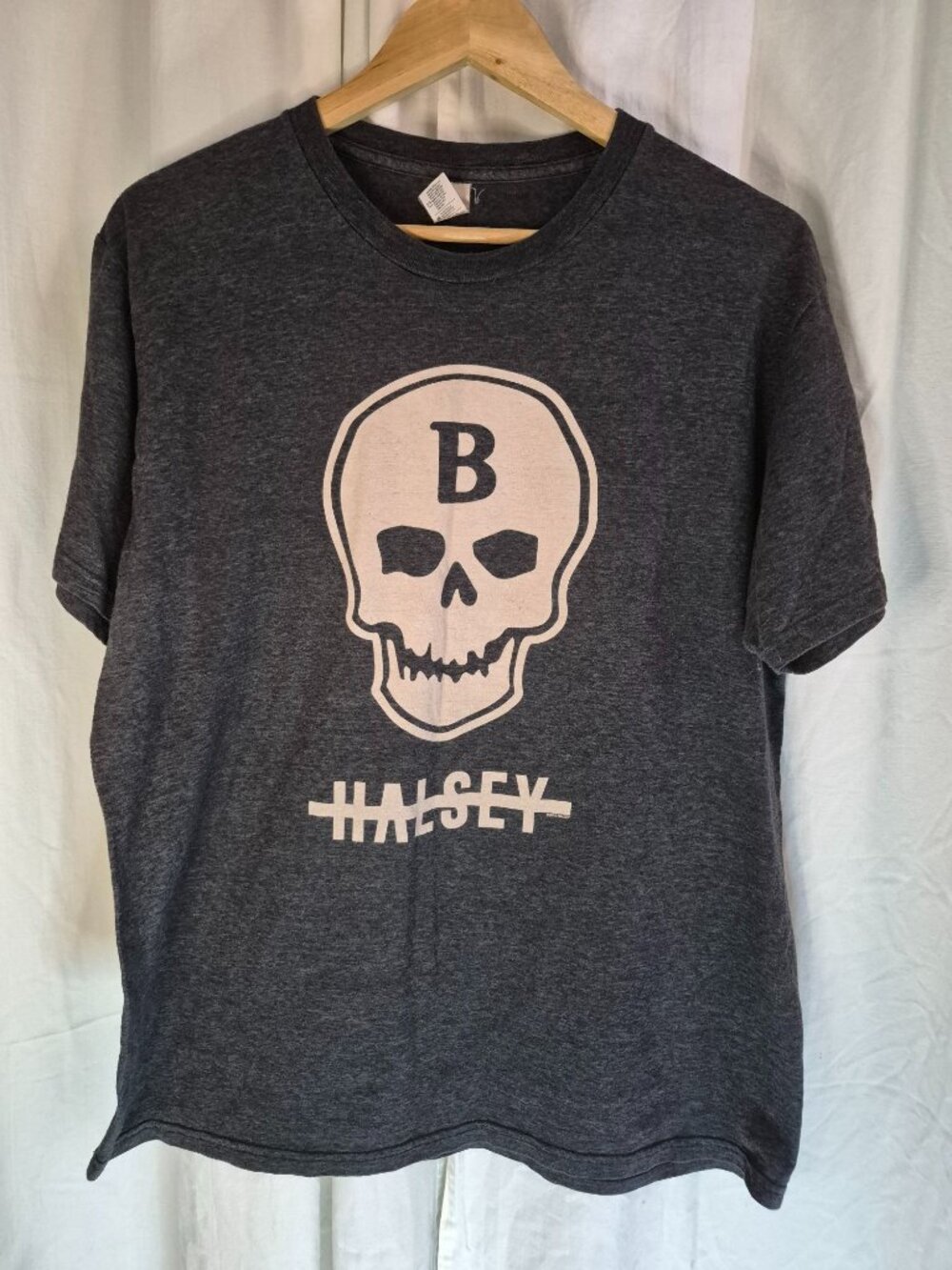 Halsey B Skull Logo Music Grey Large Singer Concert Casual Tee